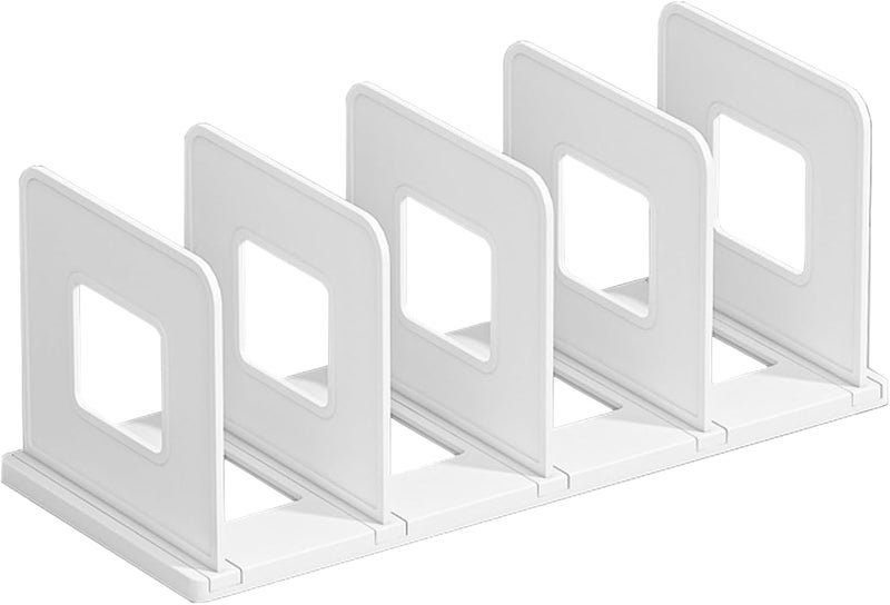SAYEEC Desk File Sorter Vertical Desktop File Folder Organizer 4 Section Plastic Book Holder Adjustable Shelf Dividers Closet Purse Handbag Mail Binder Organizer Magazine Rack Stand Bookshelf (White) - Image 1